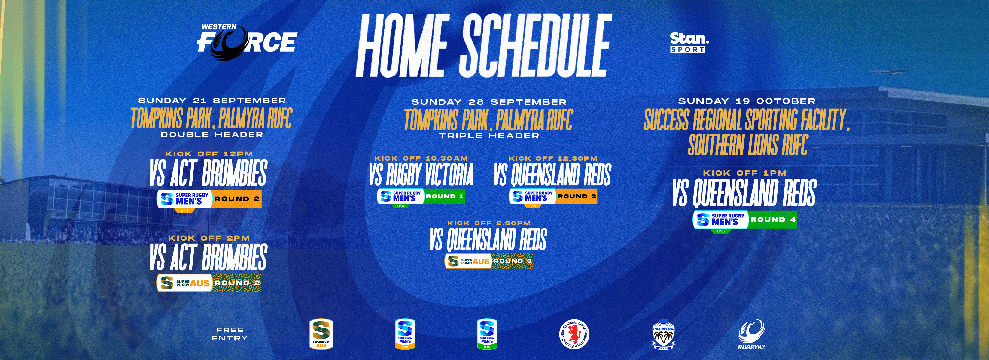 Super Rugby AUS, 19s, 16s fixtures