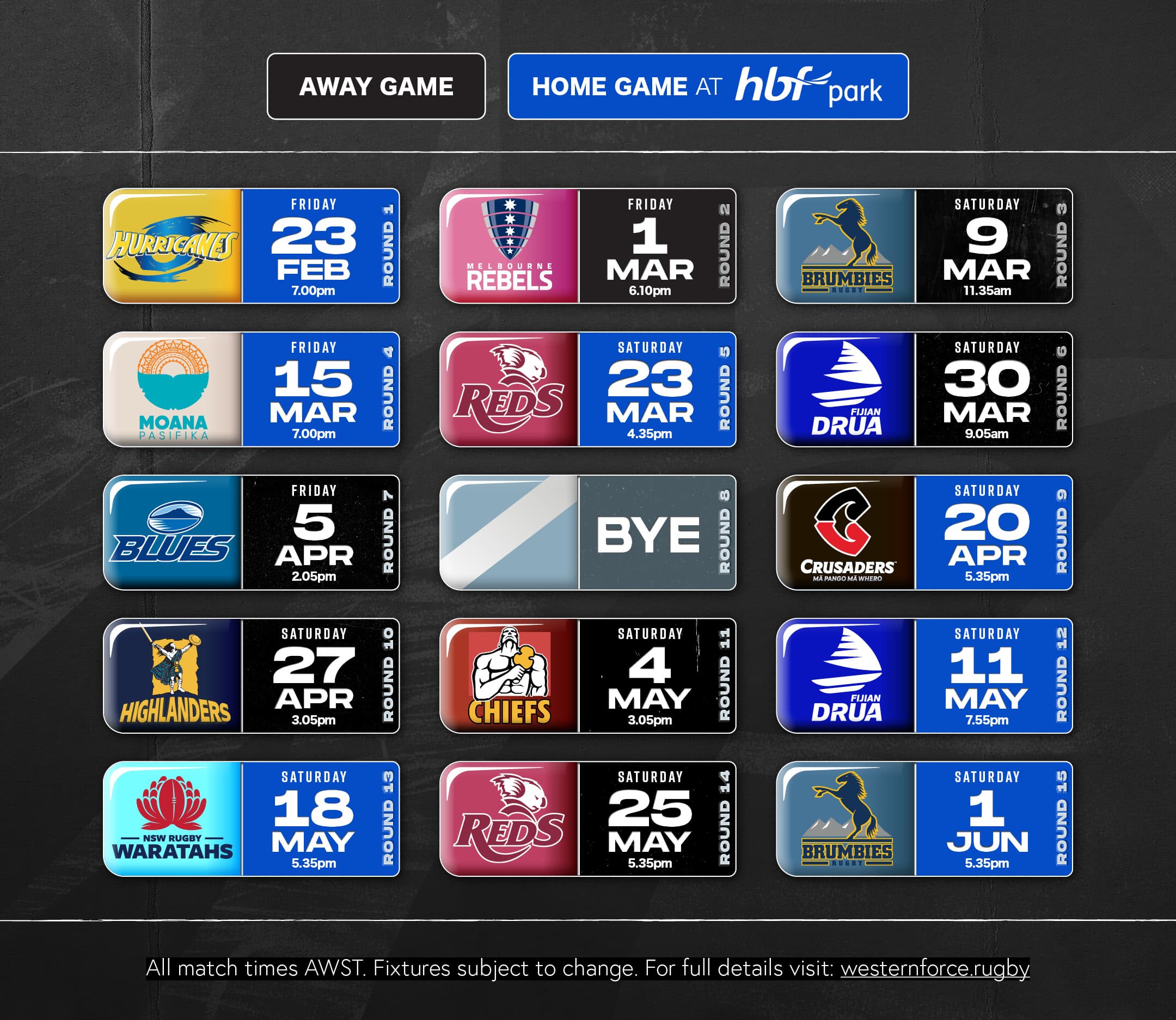 Western Force 2024 SRP fixtures