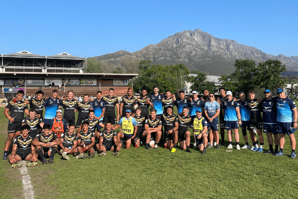 Western Force players and staff pose after the final tour game in Stellenbosch