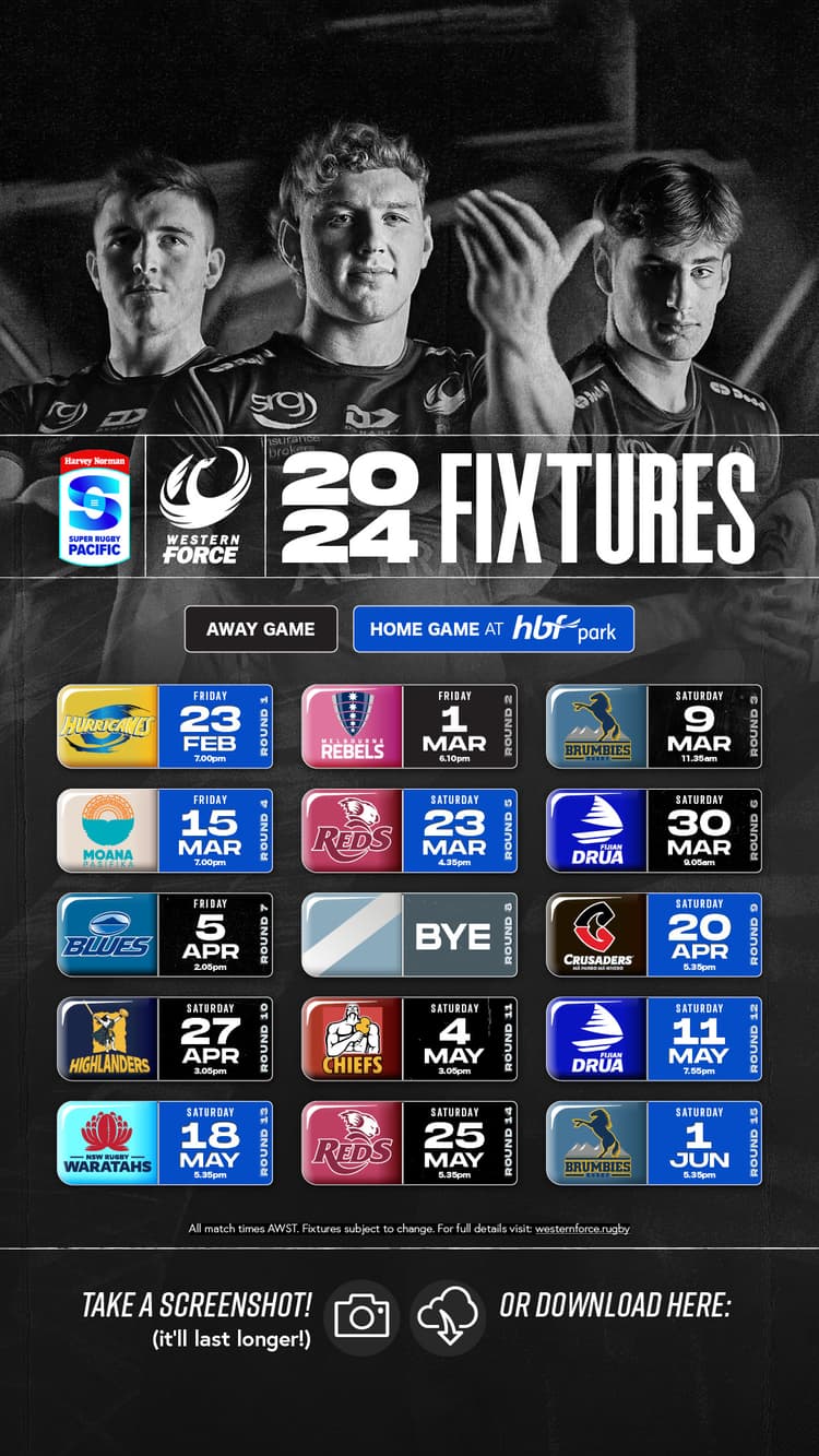 Western Force 2024 Super Rugby Pacific Fixture_Phone Background