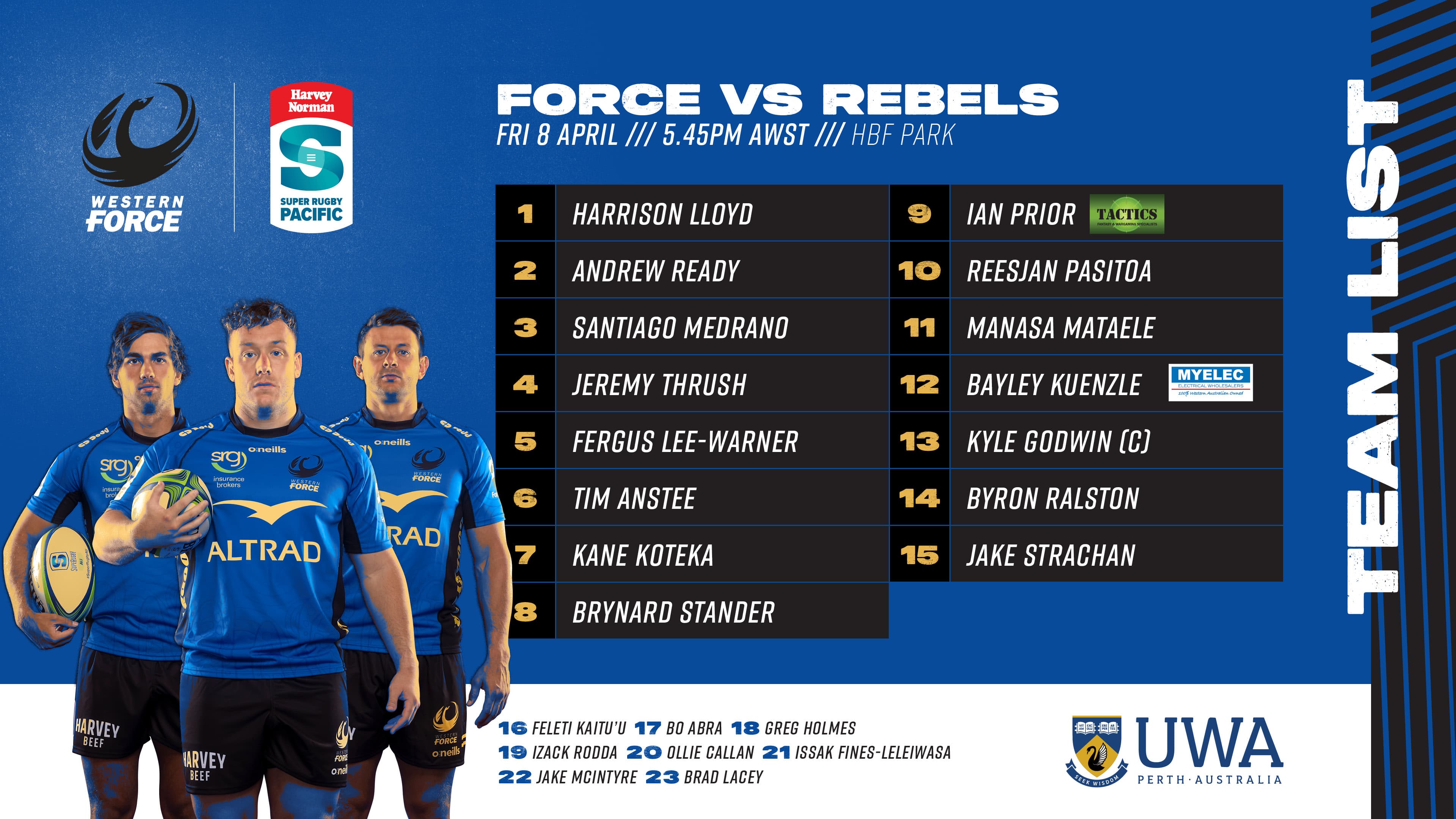 Team announcement Round 8 WESTERN FORCE
