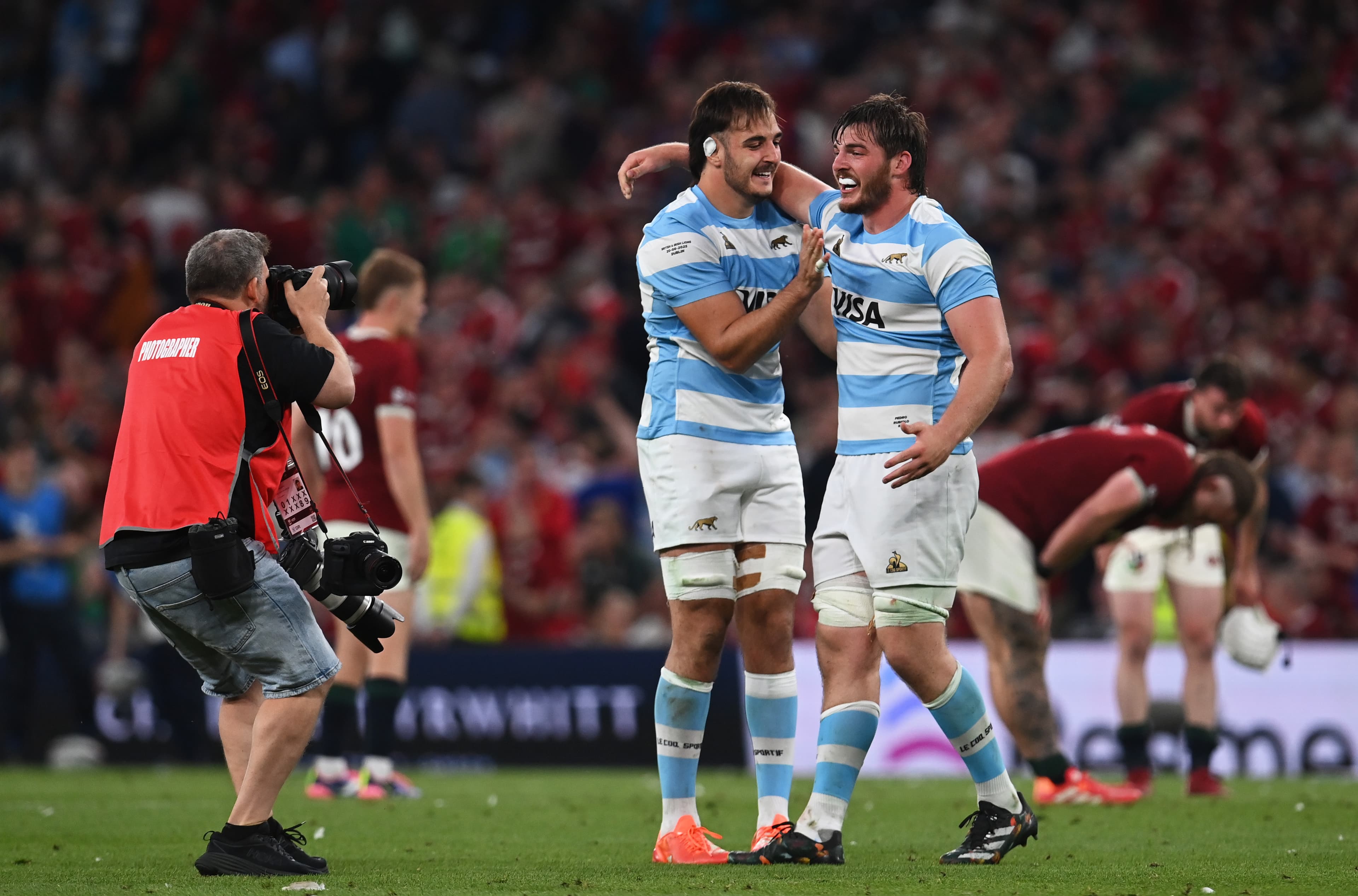 Franco Molina celebrates Argentina's win over the British & Irish Lions in Dublin