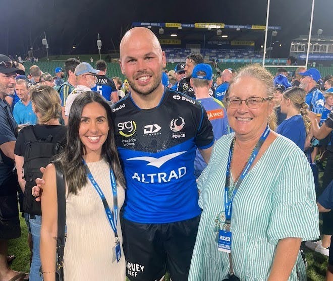 Wells with his Wife and Mum after a Force win 