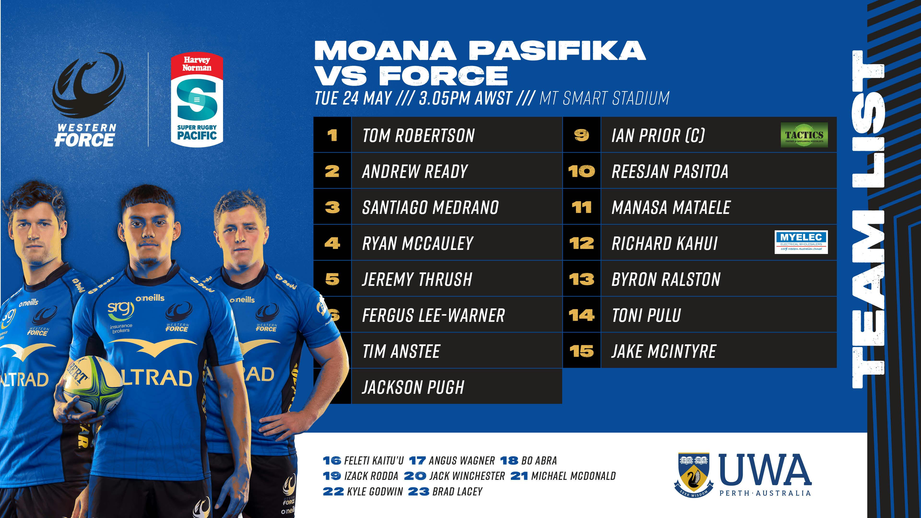 Round 15 team list - Moana Pasifika